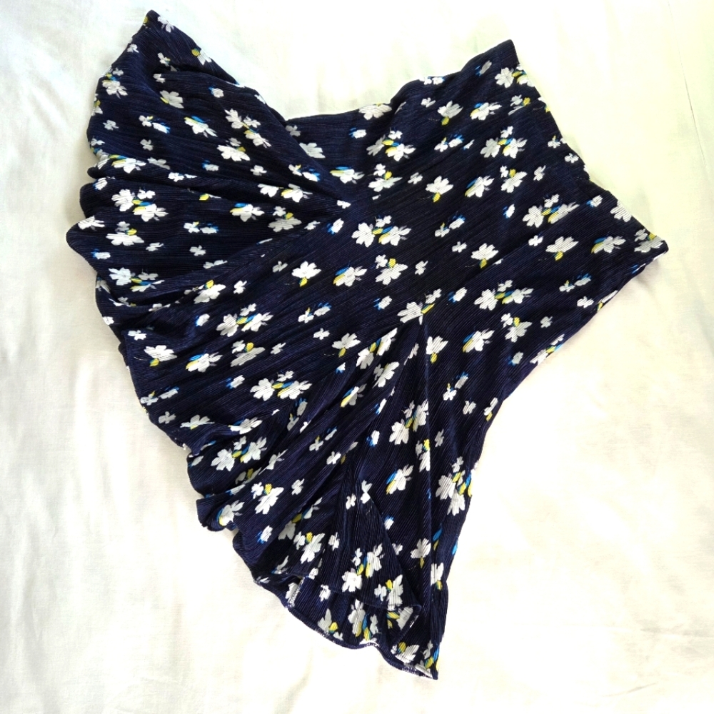 Simply Styled Micro-pleat Elastic‎ Waist Navy White Trumpet Midi Y2K Skirt L